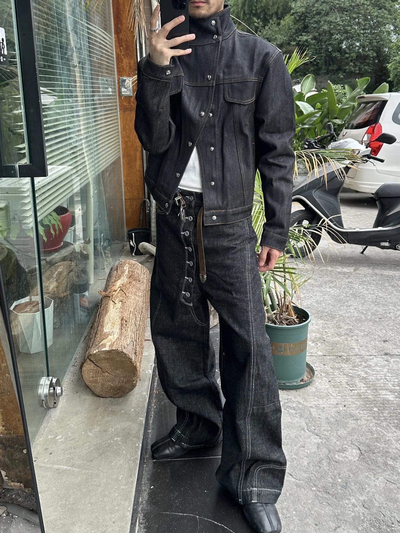 

Классические широкие джинсы Jaet с воротником-стойкой в стиле ретро, универсальное мужское и женское модное брендовое жесткое и жесткое джинсовое пальто