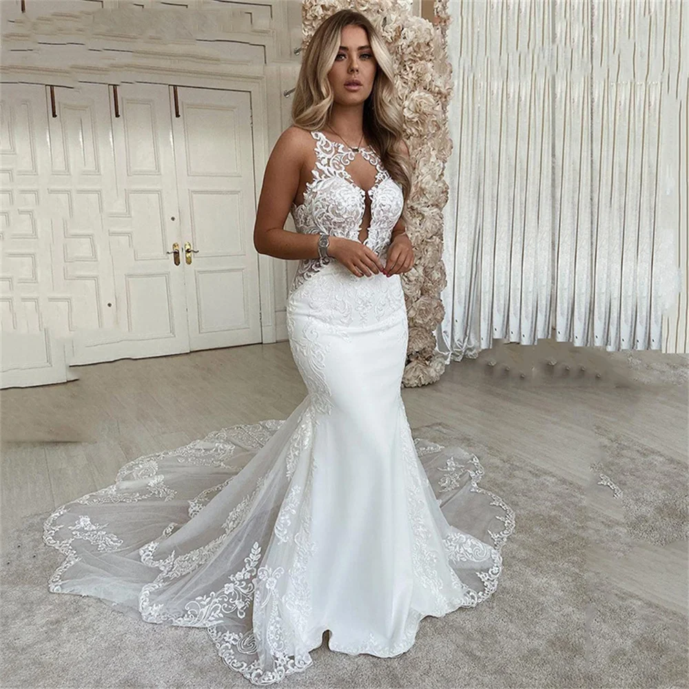 

Lorencia Sexy Mermaid Wedding Dress Lace Appliques Beaded Bride Dress Open Back Country Bridal Gown Vestido De Novia YMW130