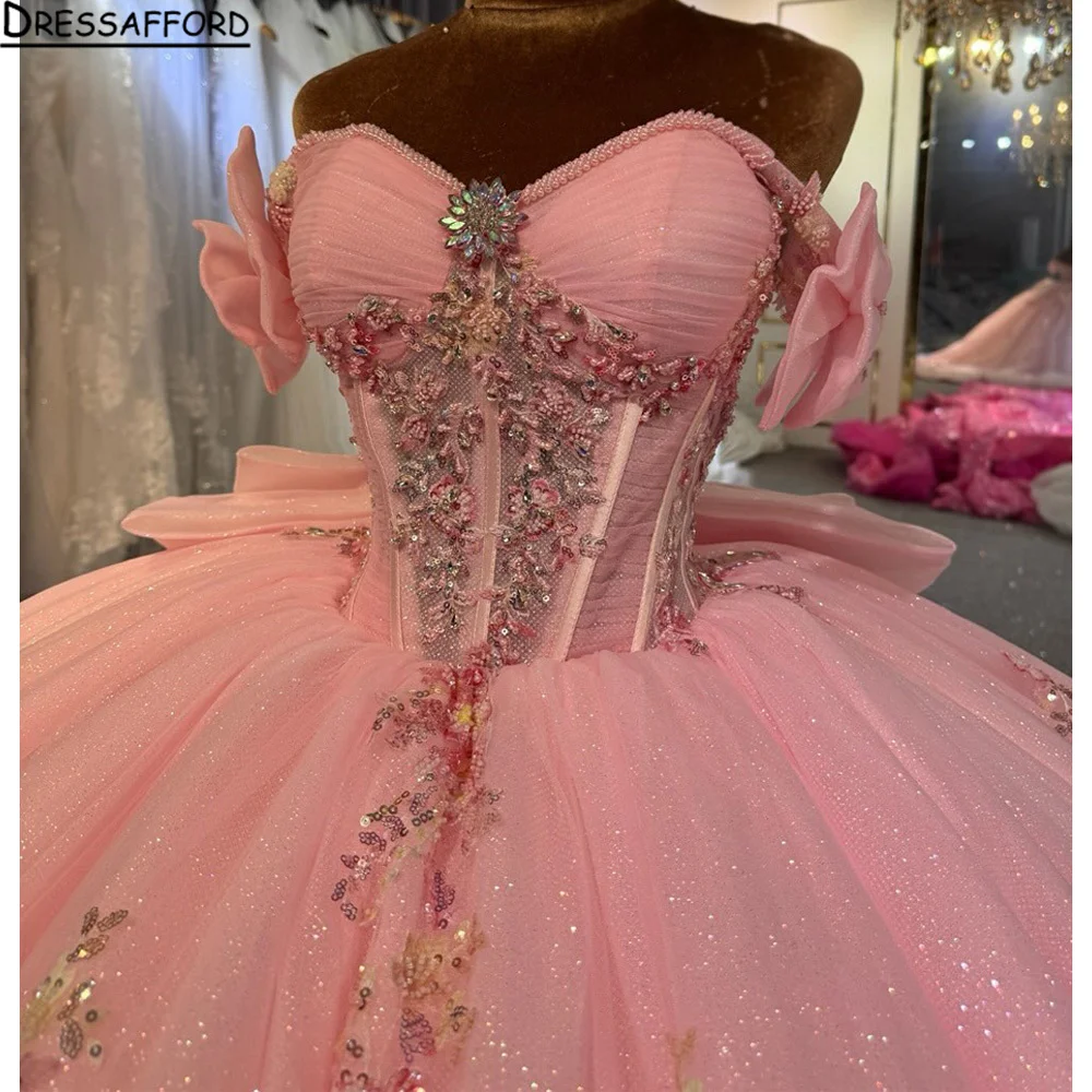 Pink Off The Shoulder Sweetheart Quinceanera Dress 2026 Appliques Lace- up Ball Gown 15 Year Old Dress Graduation Customized
