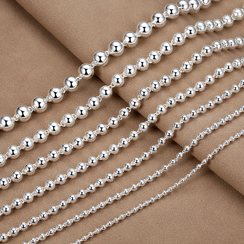 

Fine Silver 999 Pure Silver Necklace Round Polish Ball Bead Sweater Chain Link