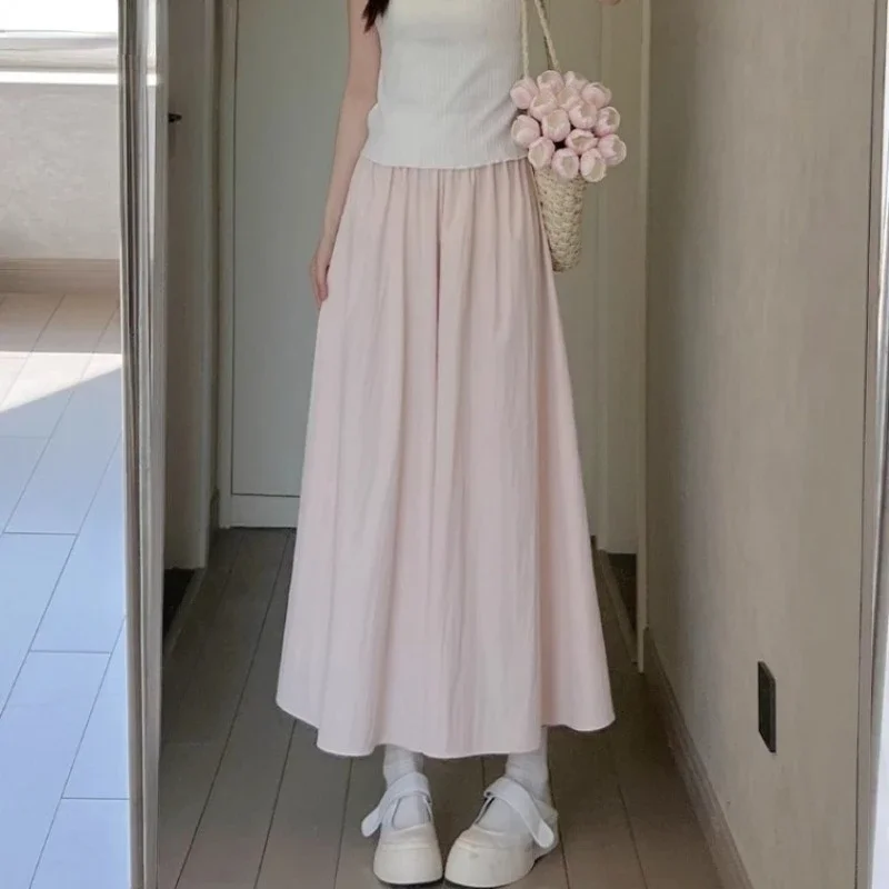 Pantalones de pierna ancha para mujer, falda informal holgada de cintura alta, Color sólido, Verano