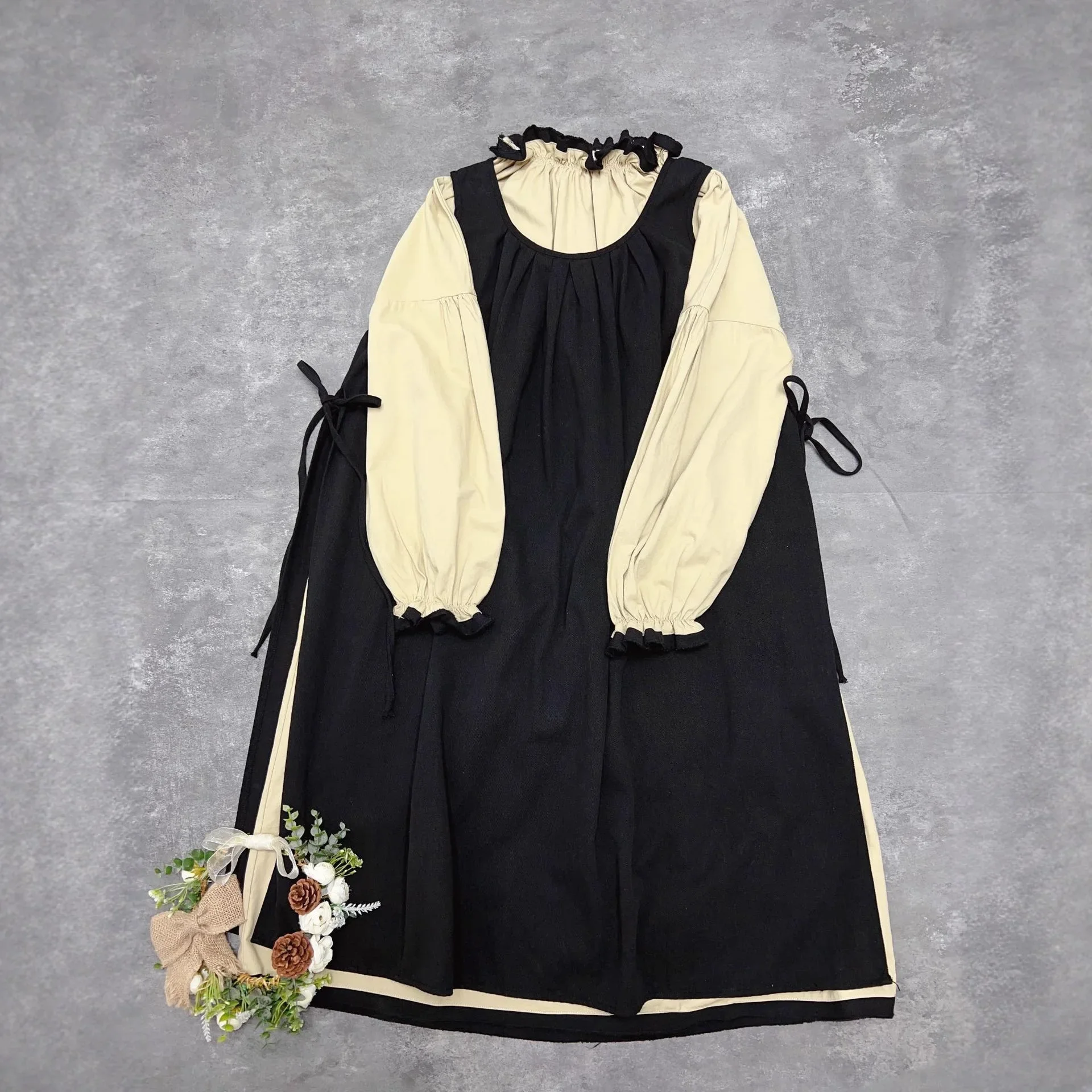 Koreanischer Stil Herbst Lässiges Spitzenkleid mit Langen Ärmeln + Überwurf Zweiteiliges Set für Mädchen 2-7 Jahre Tägliche Kleidung – Detail 6