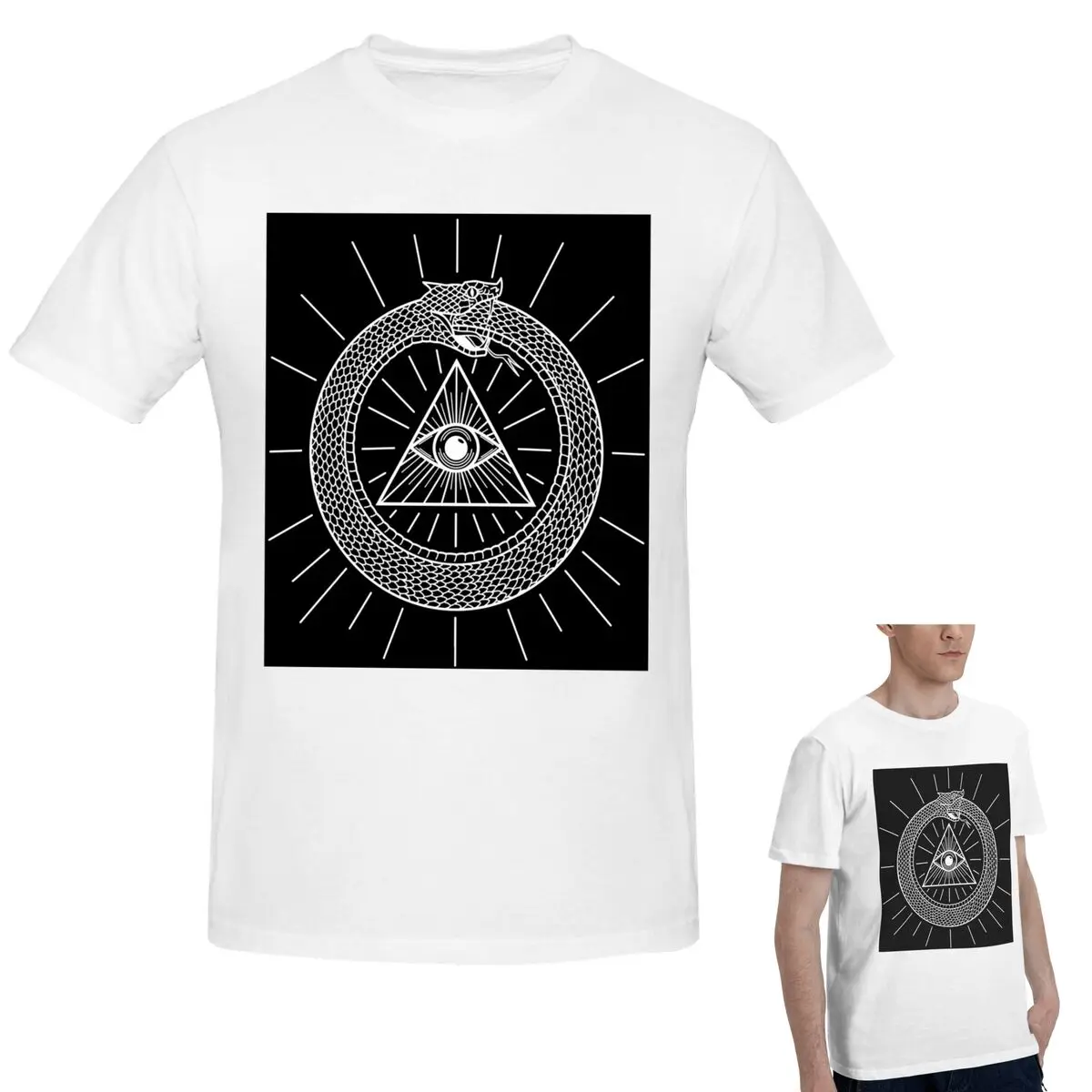

100% Cotton All-seeing Eye Soteric Of Ouroboros Snake T-Shirt Men's Fashion Oversized T Shirt Men Round Neck Summer Shirts Tops