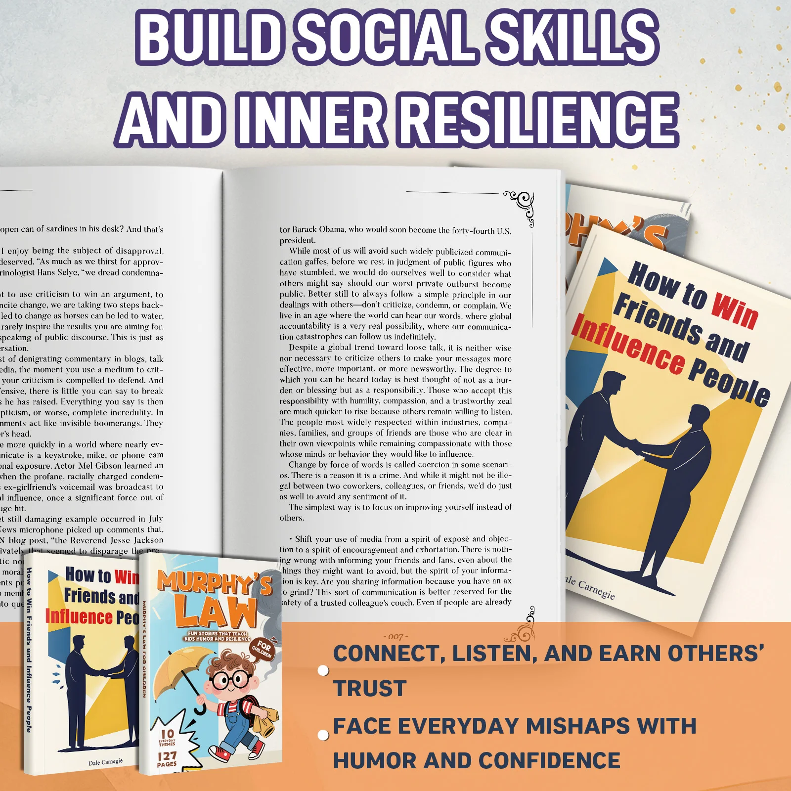 2-Book English Social Skills and Everyday Life Lessons Book Set, How to Win Friends and Influence People and Murphy's Law
