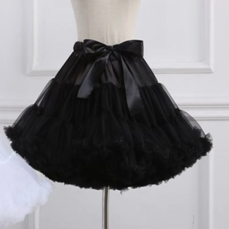 Donne Lolita Cosplay sottoveste A-Line Puffy Tutu gonna a strati Tulle balletto danza Pettiskirts Big Bowknot sottogonna