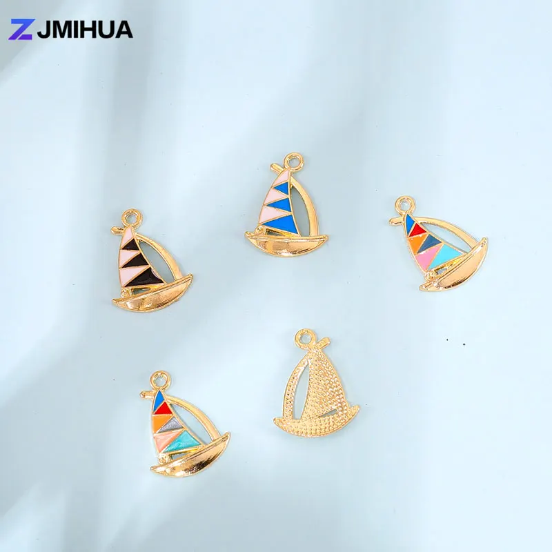 15pcs/lot Trendy Charms Enamel Sailboat Pendants For Jewelry Making Earrings Bracelets Necklaces DIY Handmade Crafts Accessories