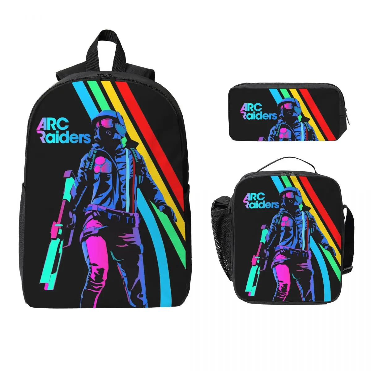 

3Pcs Arc Raiders merch Backpack Set for Boy Girl Pencil Boxes Bookbag Sets with Lunch Box For Primary School Students Daypack