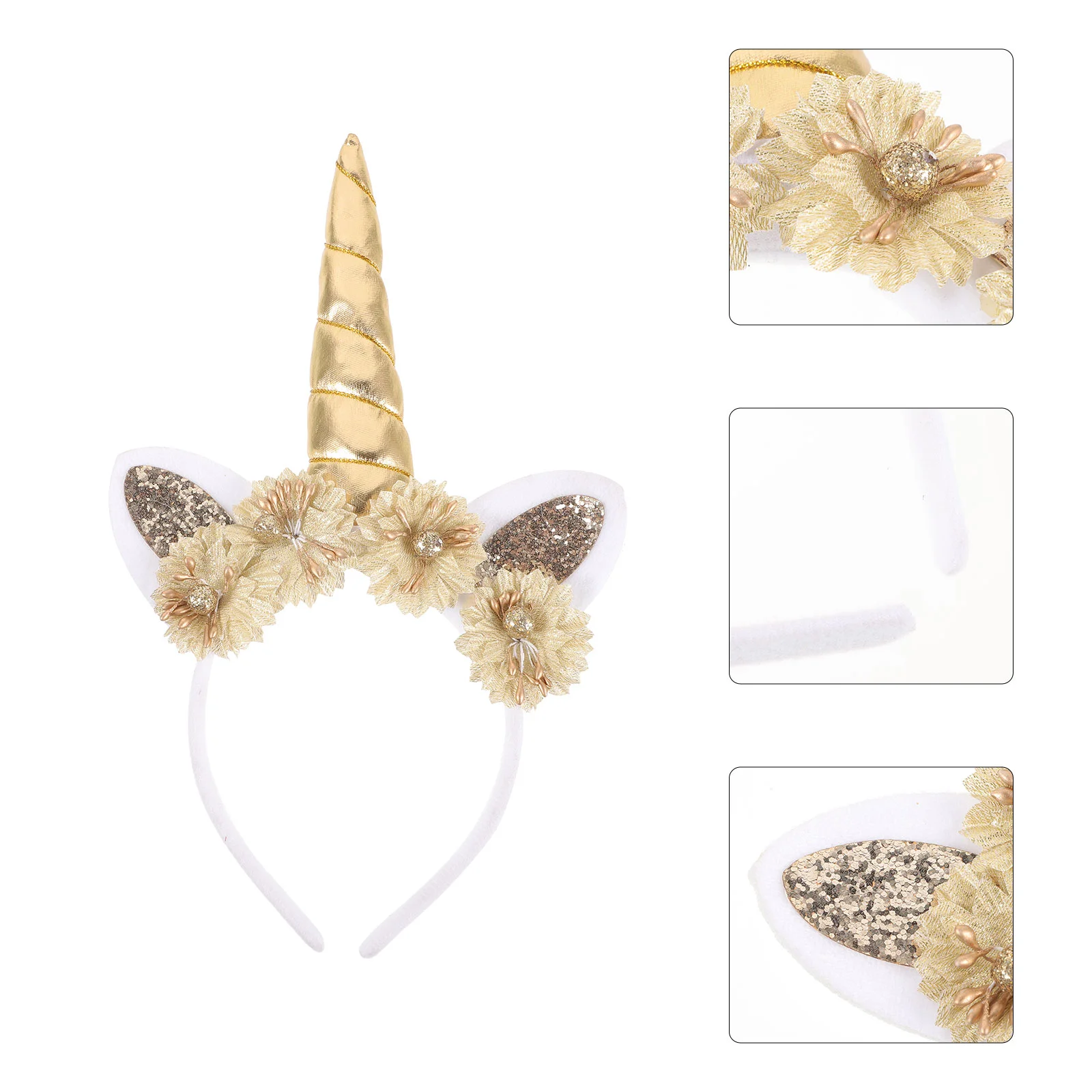 

Headband for Girls Gold Fabric Flower Horn Birthday Party Children Hair Accessory Princess Headwear Festive Decorations