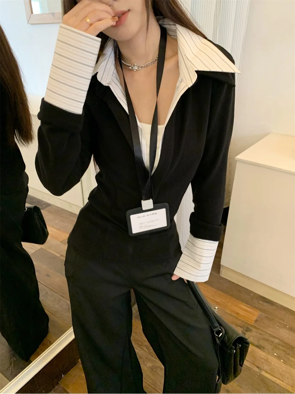 

Slim Fit Long Sleeve Knitted Shirt Women's Spring Autumn Design Sense Waist Inward Shirt Top Sweet Style Japanese Style