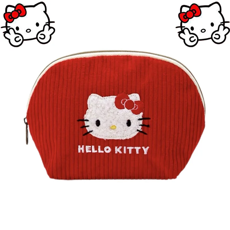 

Sanrio Hello Kitty Bags Cute Cartoon Cat Sweet Kawaii Zipper Embroider Corduroy Small Change Purse Makeup Bag Children Toy Gifts