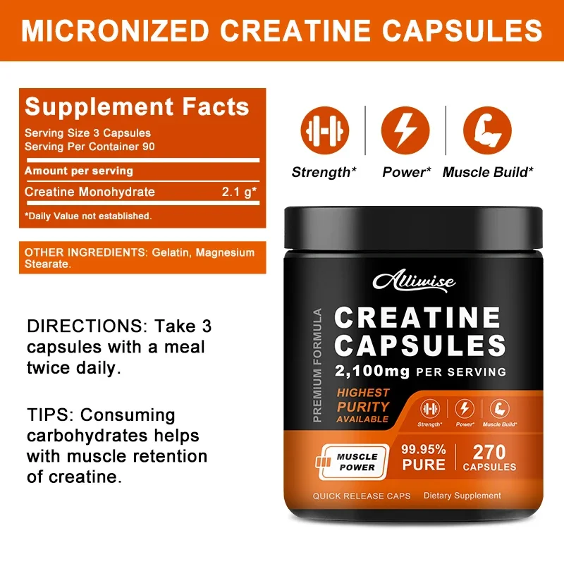 Alliwise Creatine Monohydrate Capsules for Enhance Athletic Performance Cellular Energy Cellular Energy and Cognitive Function