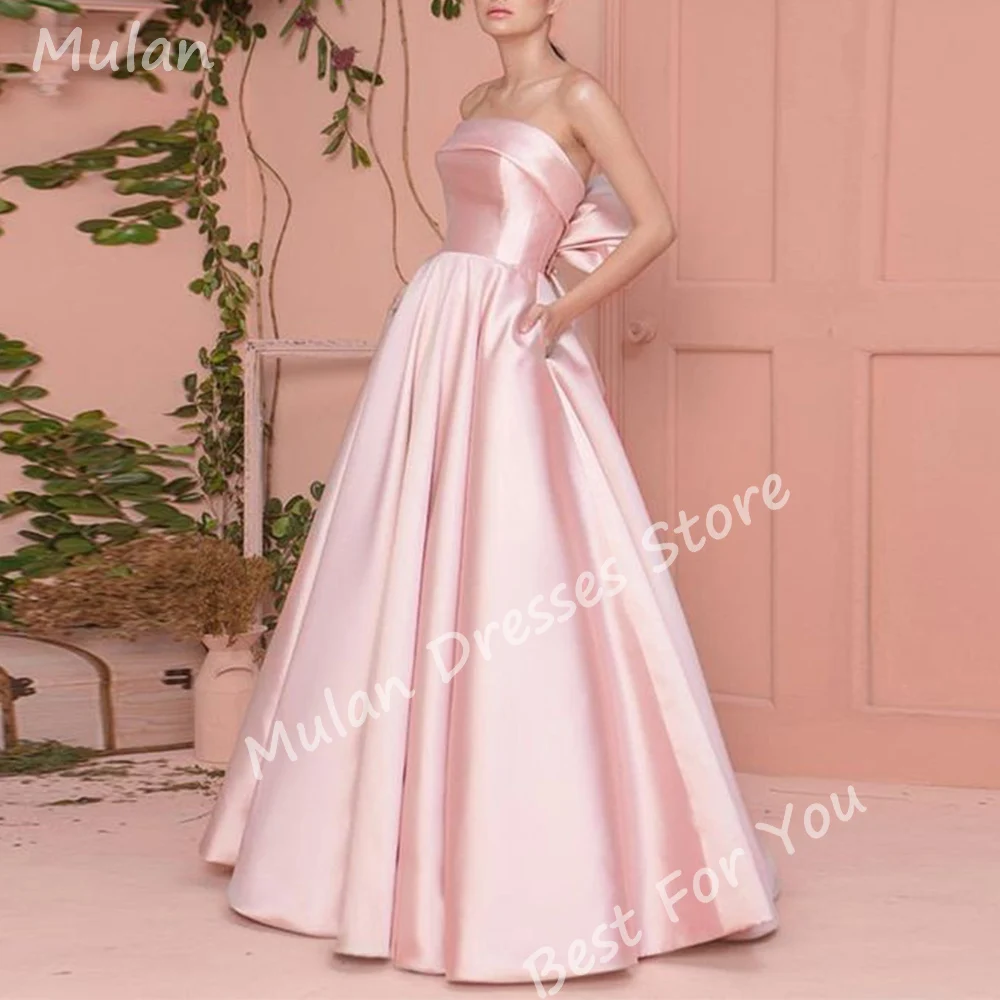 

Elegant Long Pink Evening Dresses for Women Strapless Floor-Length A-Line Sweep Train Special Events Prom Party Wedding Dress