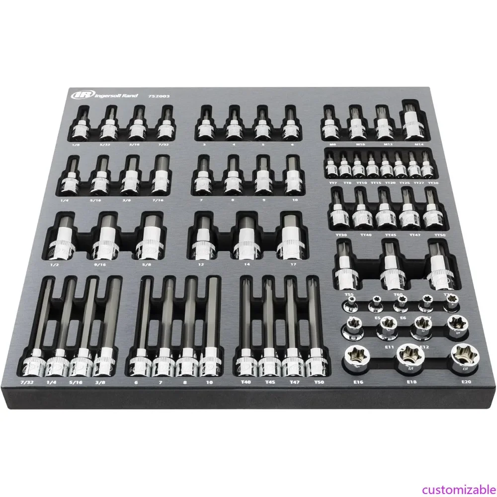 

Ingersoll Rand 66-Piece Master Torx and Specialty Bit Socket Set - S2 Steel Bits, Chrome Vanadium Sockets, Vertical Knurling