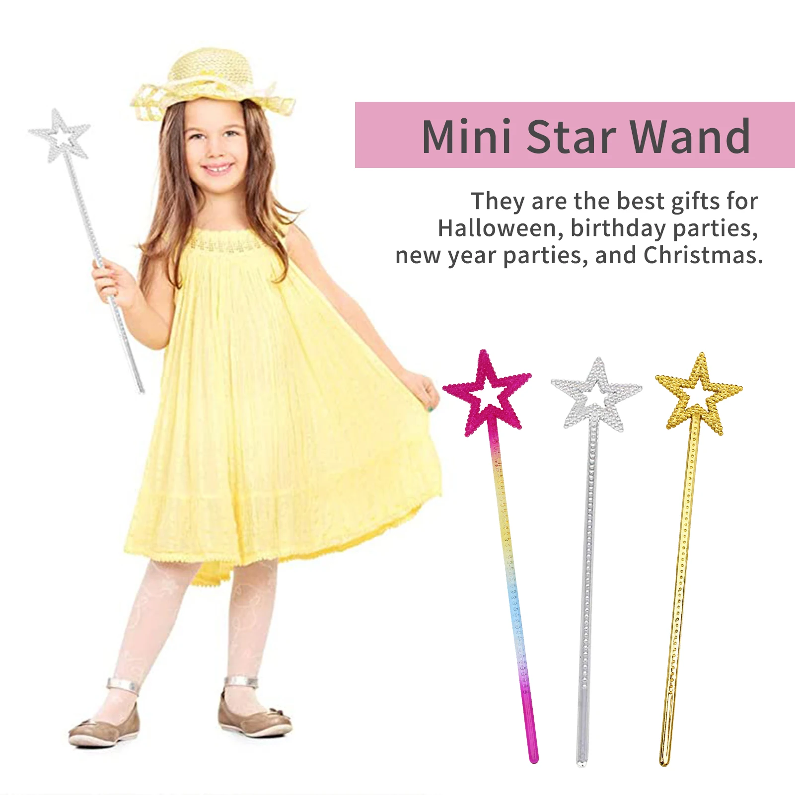 Fairy Wand 13 Inches Golden Silver Angel Star Magic Wand Five-Pointed Star Princess Magic Fairy Cane For Girls Stage Elf Cost