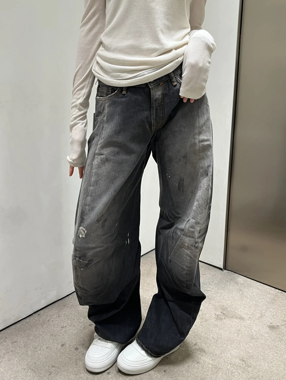 

Hand-Painted Splatter Ink Denim Wide Leg Pants Loose Fit Vintage Sle Youth Casual Cotton Jeans Acid Waed Casual Trousers