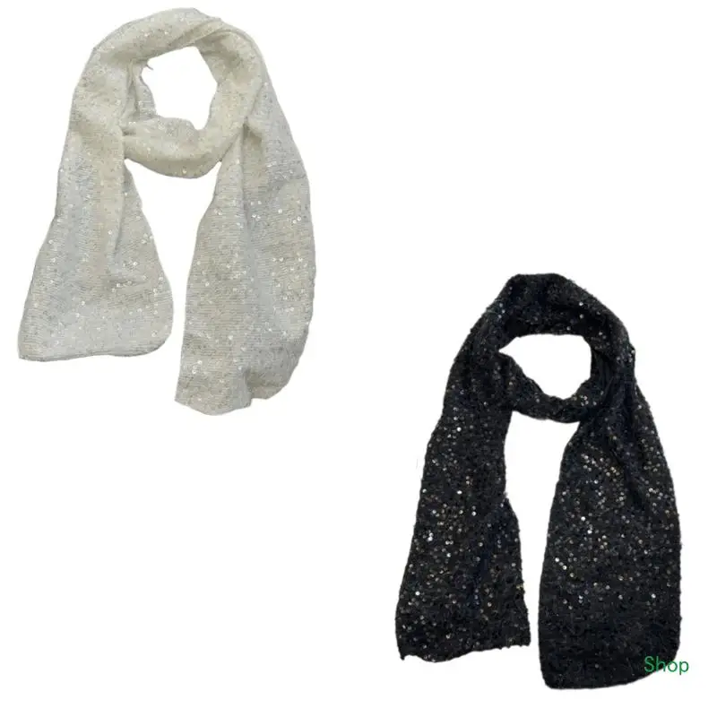 Dropship Luxurious Soft Fleece Scarf Sequins Pattern Scarves Fashion Plush Neckerchief