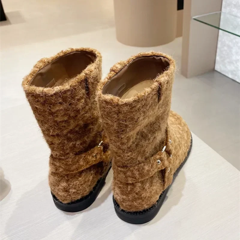 2024 Winter New Thick Suede Ankle Boots Women Fashion Round Toe Knight Boots Designer Luxury Comfortable Punk Style Short Boots