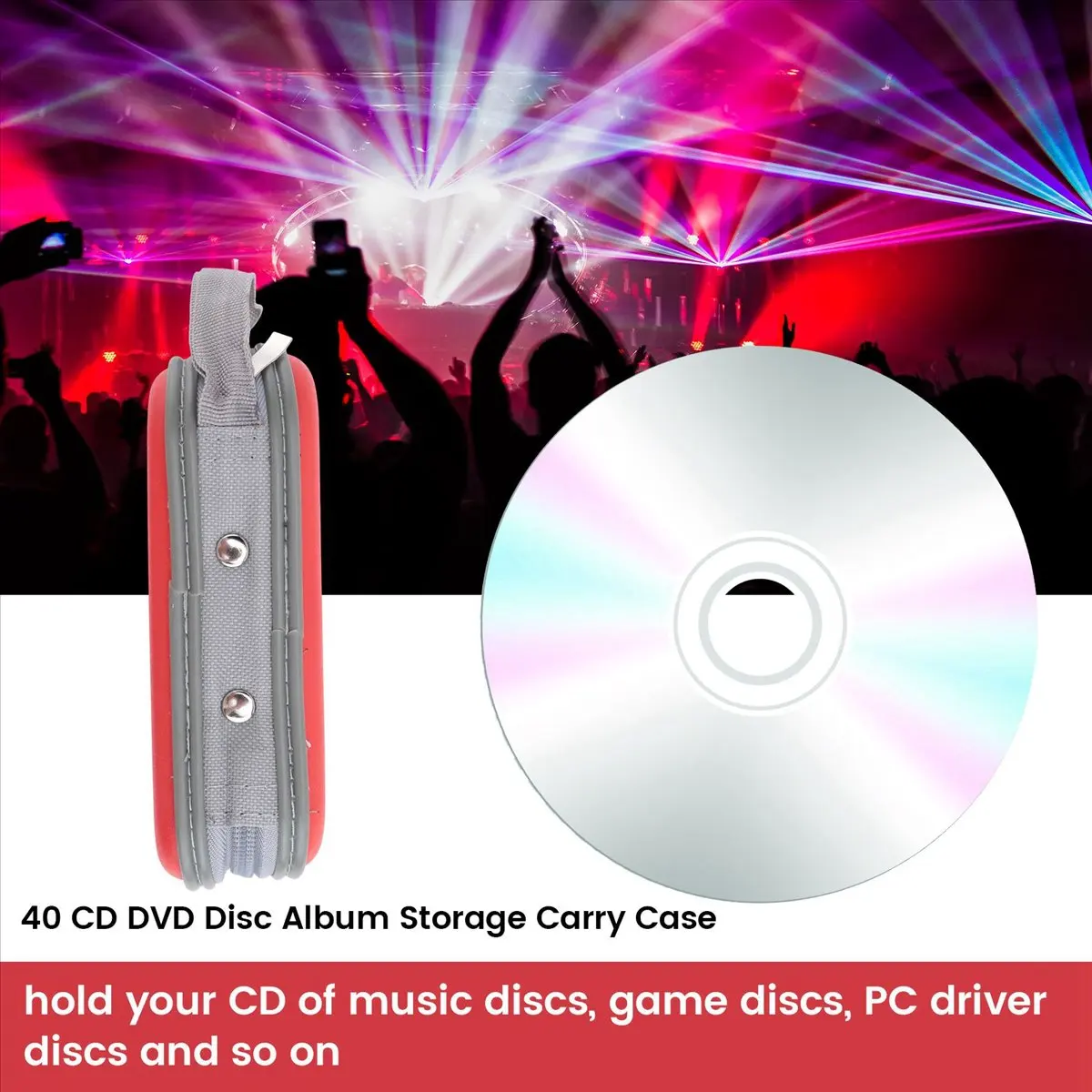*N21R 40 CD DVD Disc Album Storage Carry Case Cover Wallet Sleeve Holder Bag Hard Box - Red