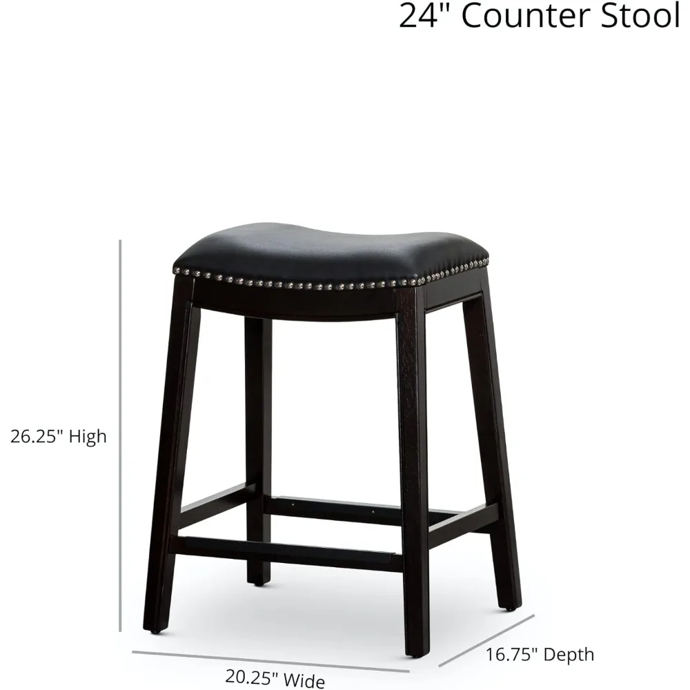 Indoor Living Durango Sattelhocker aus gebundenem Leder, 24 Thekenhöhe, Espresso, schwarzer Ledersitz