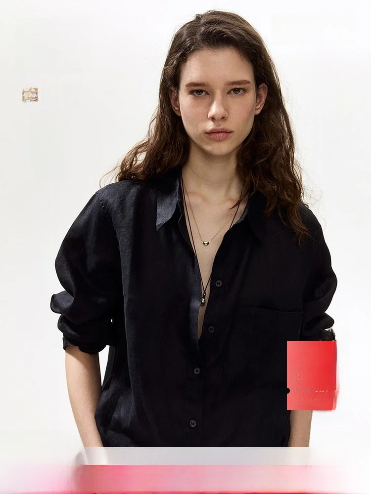 

H&M Women's Linen Shirt High Quality Outdoor Travel Casual Style Long Sleeve Button up Collar Fashionable Ladies' Blouse