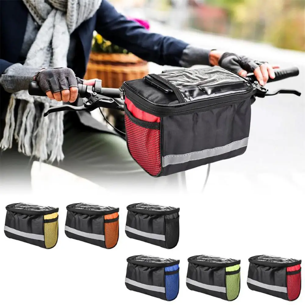 Bicycle Front Handlebar Bag Multifunction Portable Reflective Strip Bike Frame Pannier Shoulder Bag Organizer