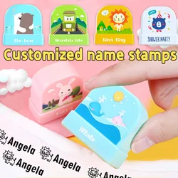 Personalized waterproof clothes stamps cute animal seal engraved with child's name, perfect for boys and girls