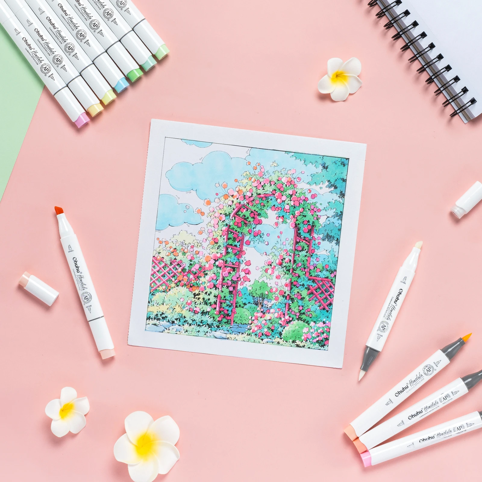 Ohuhu Honolulu 48 Pastel Colors Marker Pen Set Alcohol Art Markers Refillable Dual Tips Sketching Drawing School Art Supplies