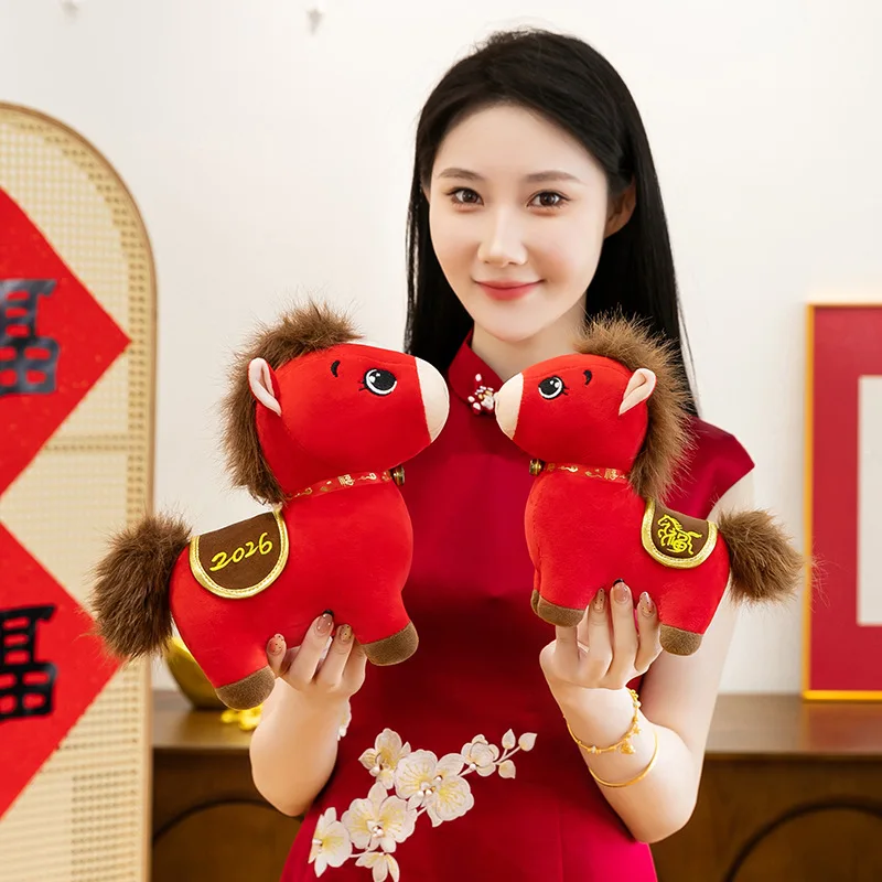 الرسمية 2026 سنة الحصان التميمة ألعاب من نسيج مخملي زودياك الحصان دمية محشوة الحيوان تحصيل الحدث هدية تذكارية