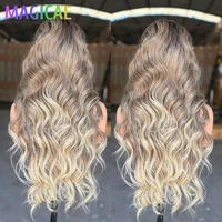 30 pulgadas Magicae 13X4 cuerpo onda de encaje Frontal pelucas de cabello Ombre resaltar Piano rubio marrón Cooper350 #   Pelucas de pelo sintético alto