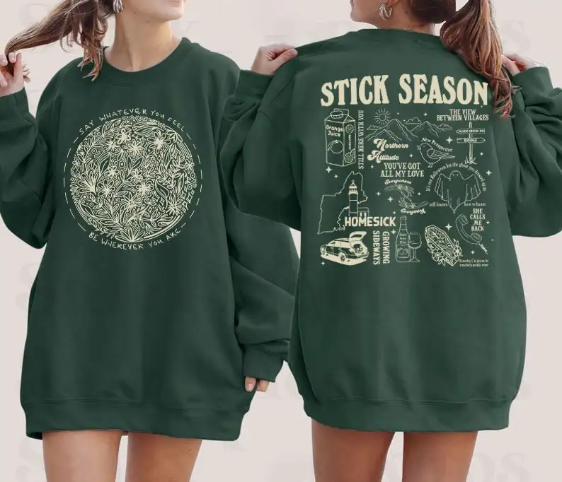 Stick Season Slogan Women Sweatshirt 2023 Fashion Vintage Flowers Element Print Female Sweater Reversible Vintage Print Tops