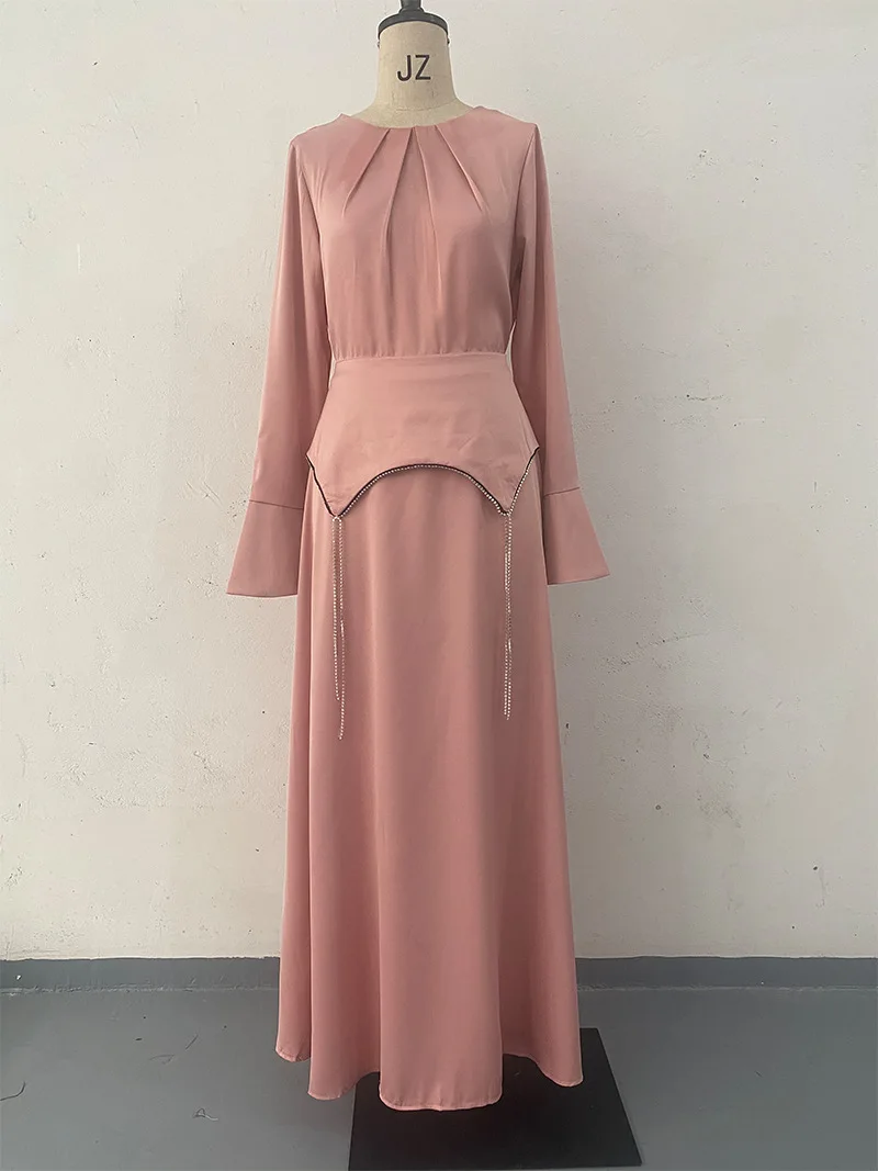 Eid Muslim Party Dress for Women Diamond Belt Ramadan Abaya Long Dress Morocco Kaftan Vestidos Largos Dubai Robe Jalabiya 2024