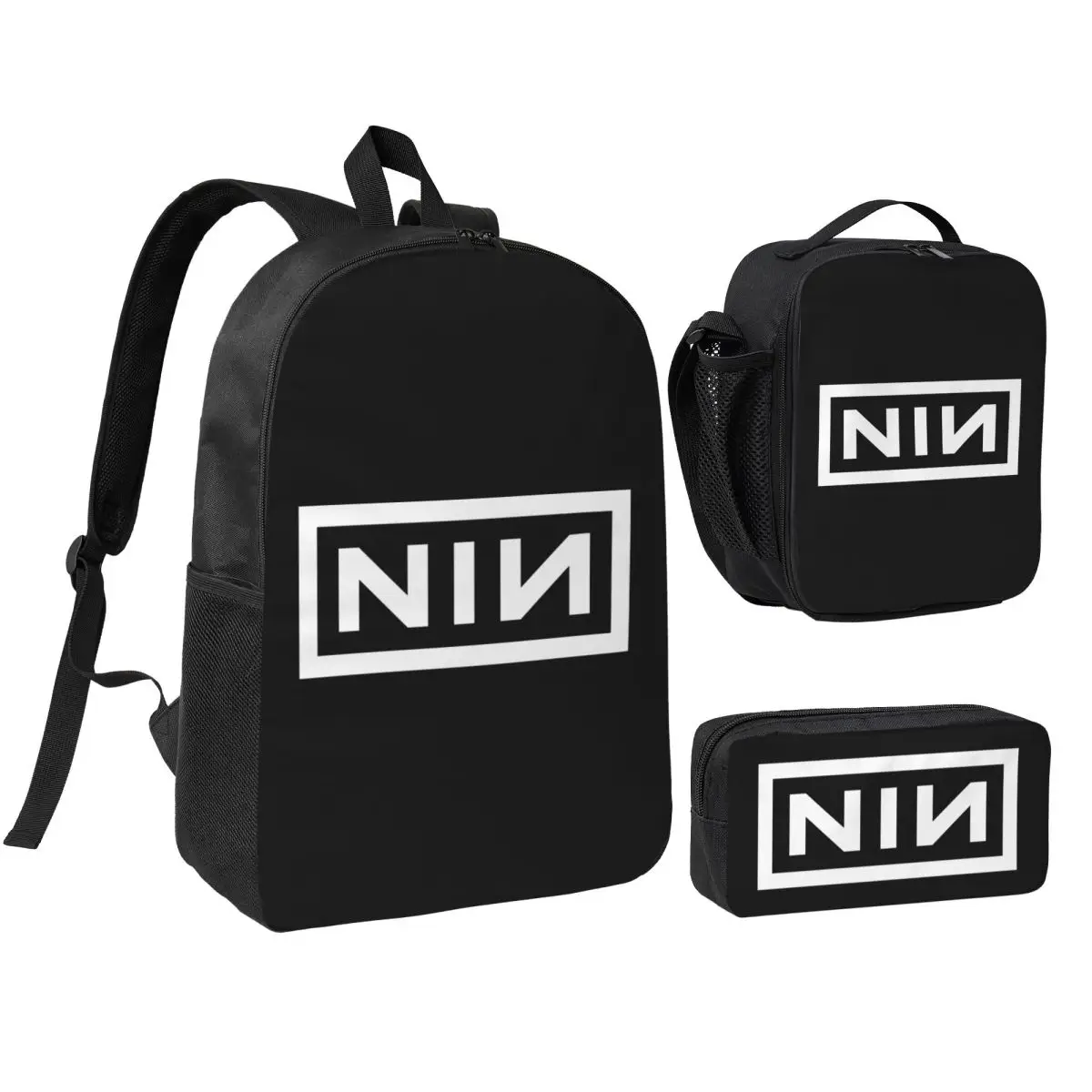 

NIN Logo Nine Inch Nails Backpack Boys Girls BookBag School Bag Shoulder Bags 3ps Insulated Lunch Bag Pencil Case