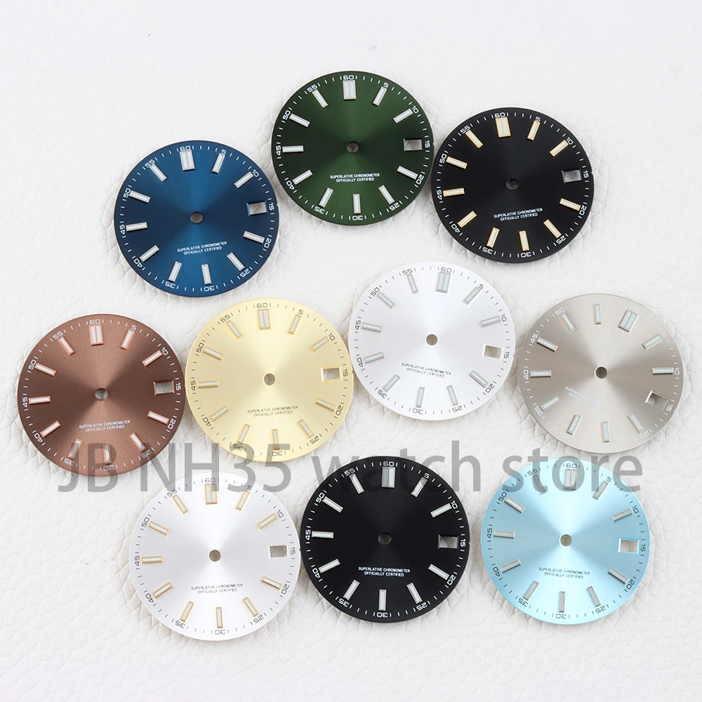 

NH35 Watch Dial 28.5mm Sunburst Dial with Date Window Blue Luminous for Datejust NH35 NH36 Movement Case Mod Watch Parts