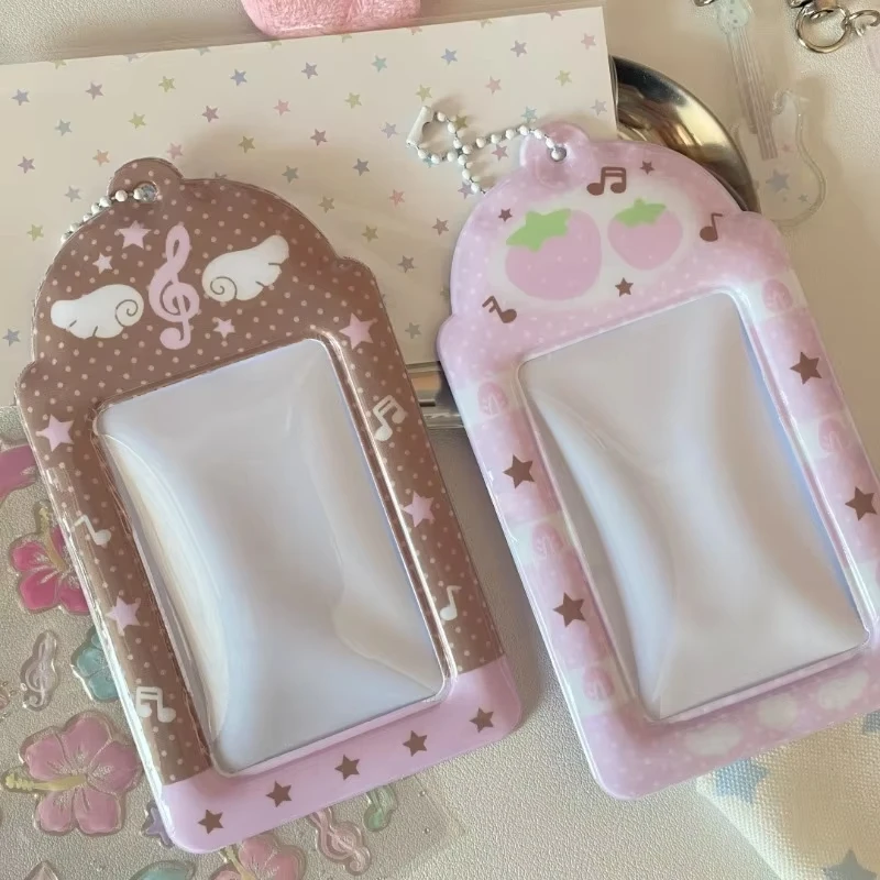 Sweet Pink Notes Wings Card Cover Display Pendant Small Card Holder Grid Strawberry 3inch Photocard Holder DIY INS Photo Cover