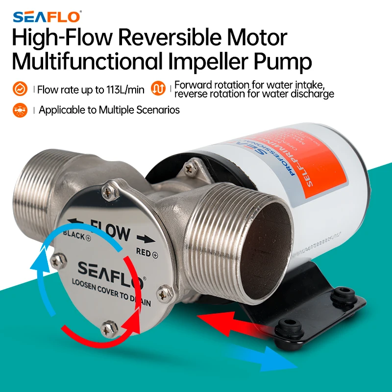 

SEAFLO Electric Water Pump Reversible Industrial Washing Impeller Pump 12V High-Flow Self-Priming Drainage Pump for Marine Use