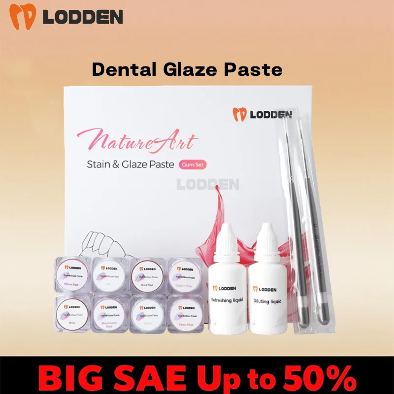 LODDEN Dental Stain Glaze Paste 4g Dental Porcelain KIT Low Temperature Glaze 25ml Liquid Porcelain Pen for Zirconia Glazing