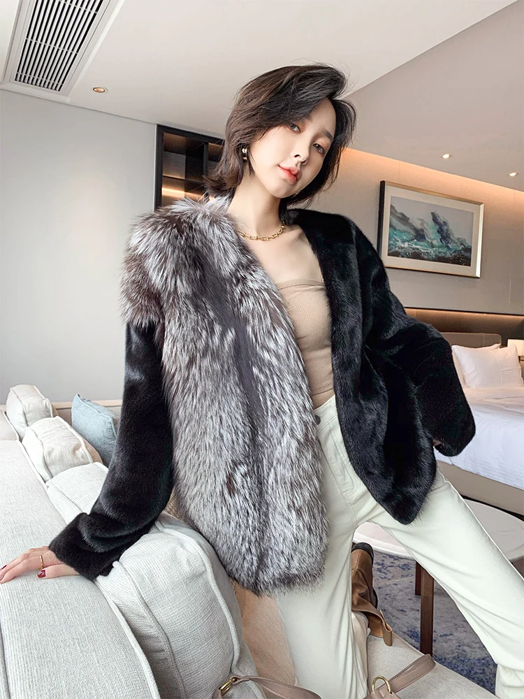 

HDHOHR 2024 High Quality Real Mink Fur Coats Full Pelt Fashion Natural Mink Fur Jackets Winter Female With Hood Fur Warm Jacket