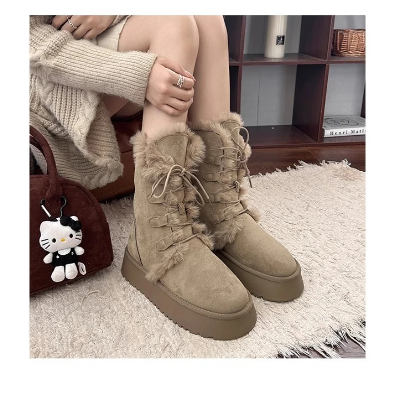 Shoes Women 2025 Winter New Thick Plush Warm Snow Boots Fashion Platform Suede Cotton Shoe Mid-calf Fashion Casual Flats Boots image 4