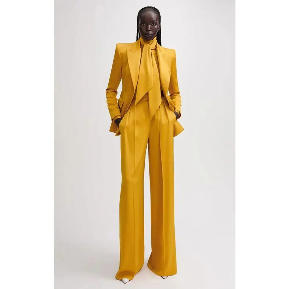 Black Girl Cool Wear Fashion Yellow Women Suits 2 Piece Formal Casual Prom Party Pants Sets Blazer with Pants