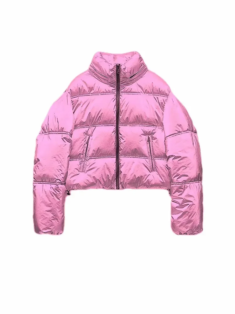 Traf Silver Women\'s Winter Jacket Zat Padding Parkas Coat Thick Puffer Autumn Jacket Bomber Shine Quilted Jacket For Woman Coat