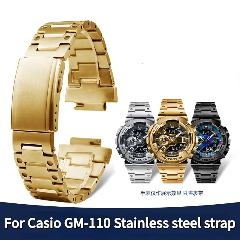 golden Black stainless steel solid turtle buckle strap 16mm for Casio G-Shock GM-110 GA-110GB small steel gun metal Watchband