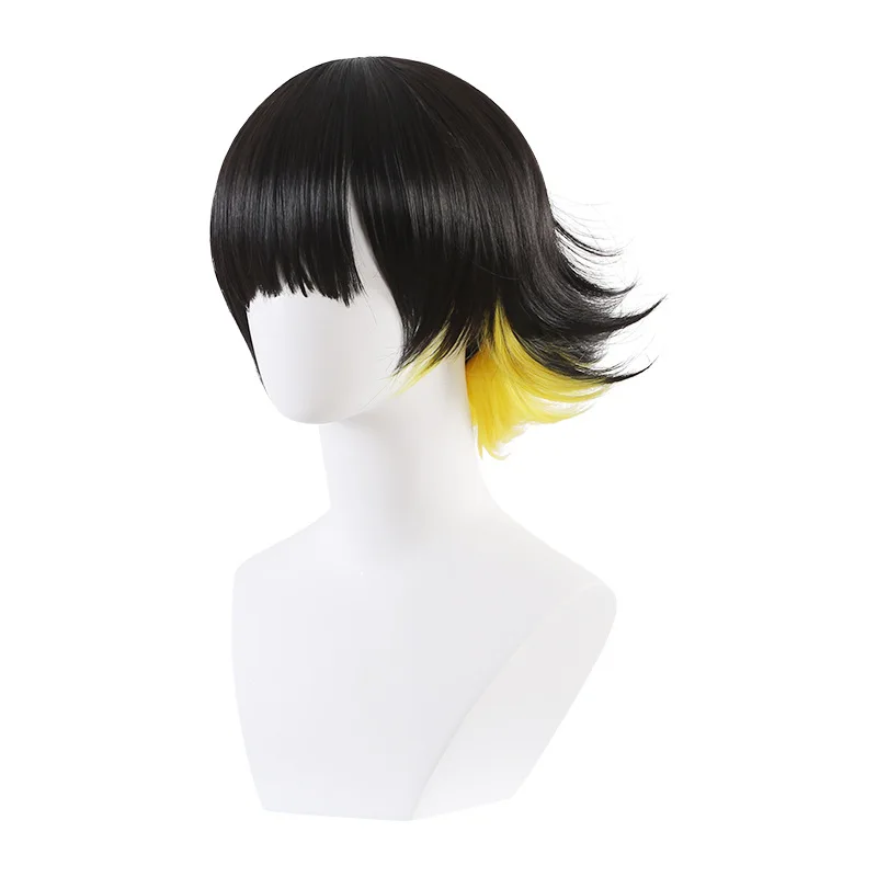 Anime Blue Lock Bachira Meguru Peruca Cosplay Preto Amarelo Cabelo Tigela Corte Equipe Z No.8 Jogador de Futebol Bob Halloween Acessório Homens