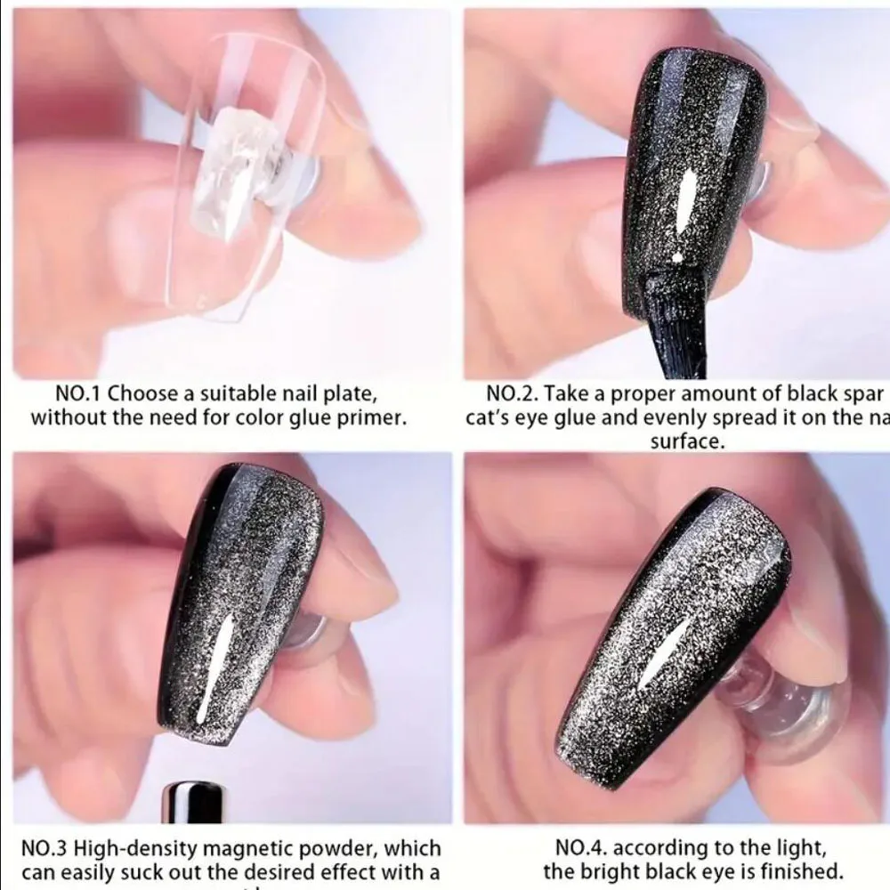 10ml Nowy Czarny Kryształowy Lakier Hybrydowy do Paznokci Efekt Kociego Oka Galaktyczny Brokatowy Lakier do Paznokci Półtrwały Lakier Hybrydowy UV LED Soak Off do Manicure #