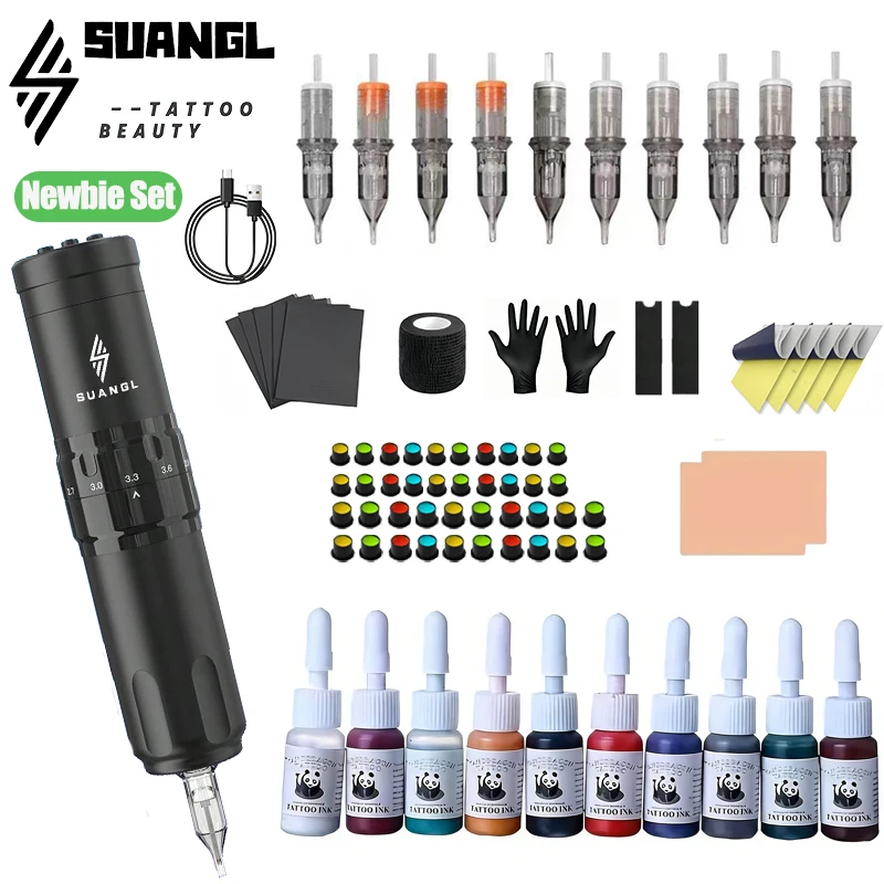 Tattoo Pen Kit SUANGL High Quality for Permanent Makeup Tattoo Machine New Cool Power Supply Tattoo Gun Kit for Beginners