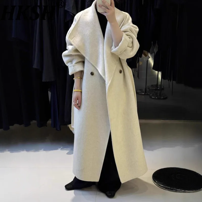 

HKSH осень-зима новая женская модная шерстяная куртка в корейском стиле элегантная нишевая шикарная повседневная двусторонняя длинная куртка Ins HK12638