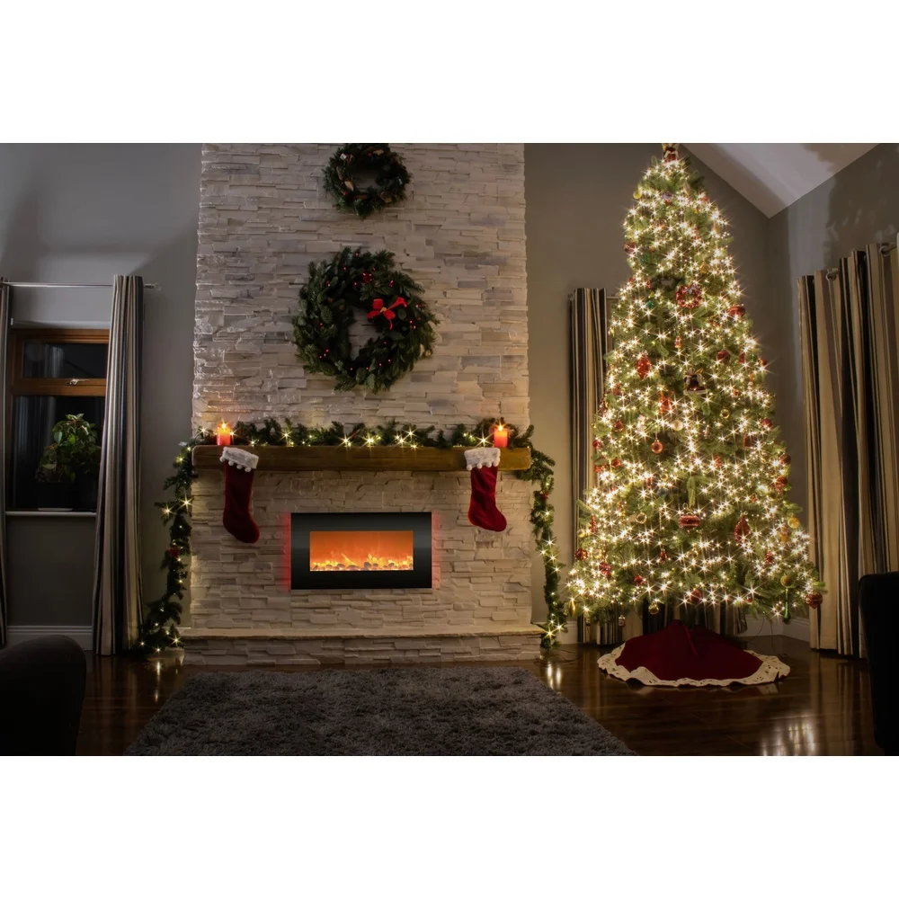 30 Inch Wall Mounted Electric Fireplace with Remote Control Adjustable Heat Timer 13 Backlight Colors 4 Brightness Options