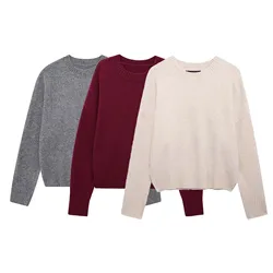 HH Autumn Winter Women Gray Pullover Sweaters Female Long Sleeve Loose Knit Jumper O-Neck Knitted Oversized Outerwear