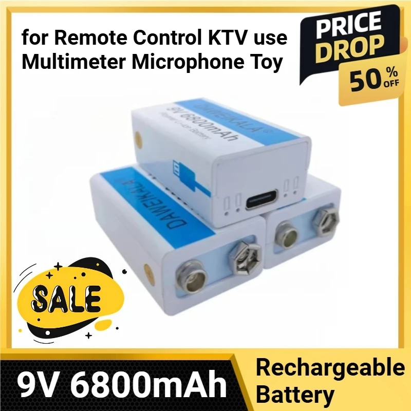 

li-ion Rechargeable battery 9V 6800mAh Micro USB Batteries 9 v lithium for Remote Control KTV use Multimeter Microphone Toy