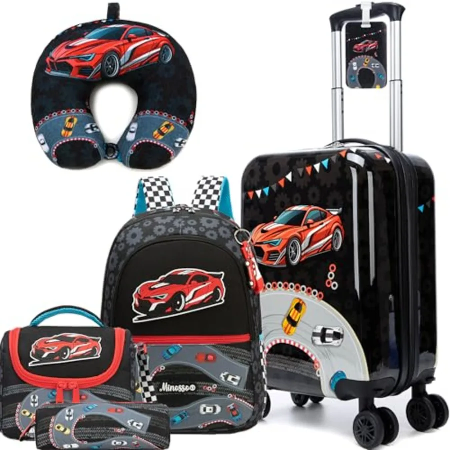 

Kid's Luggage Set 5 Pcs Suitcase Set 16" Hardside Luggage with Spinner Wheels Boys Carry on Toddler Travel Rolling Luggage Airl