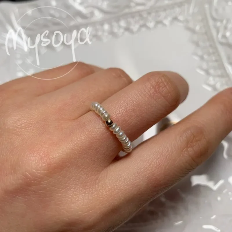 

MYSOYA White Freshwater Pearl Ring 2-3mm With Gift Box For Her/Him Birthday/Wedding/Christmas/New Year/Anniversary Gift